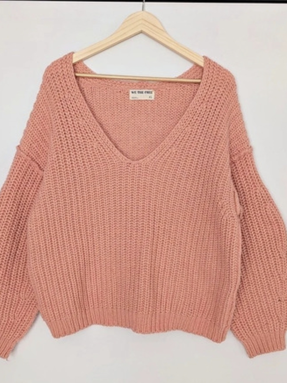 We The Free Cuddle V-Neck Sweater Chunky Knit Cotton Wool - XS